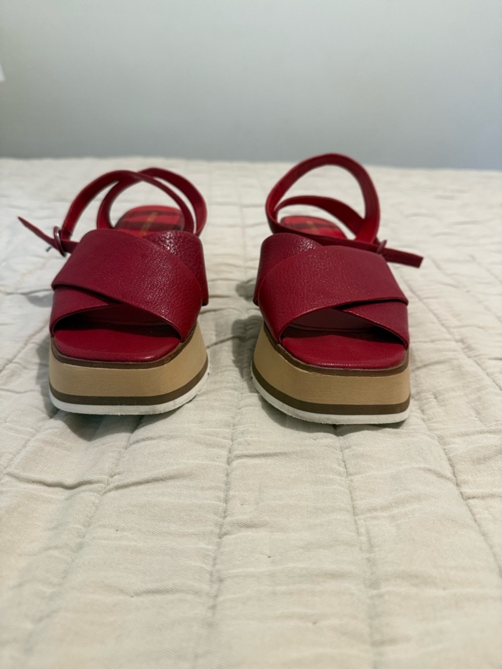 Women’s Red Platform Sandals with Crisscross Straps